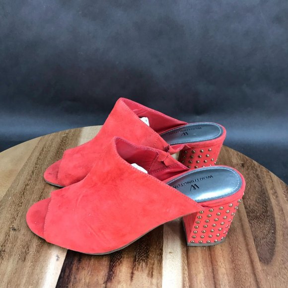 Worthington Orange Faux Suede Peep Toe Mules Slip On Shoes Womens Size 6 - Picture 2 of 8